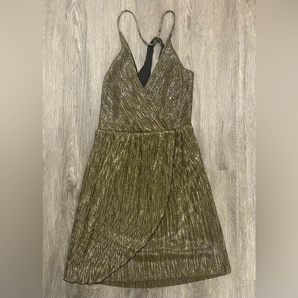 Express gold strappy mini dress